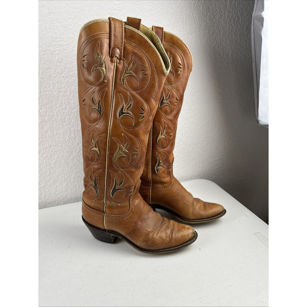 Vintage Acme Cowgirl Boots | Tall | Tooled Inlays | Extra Narrow | Women's 5.5